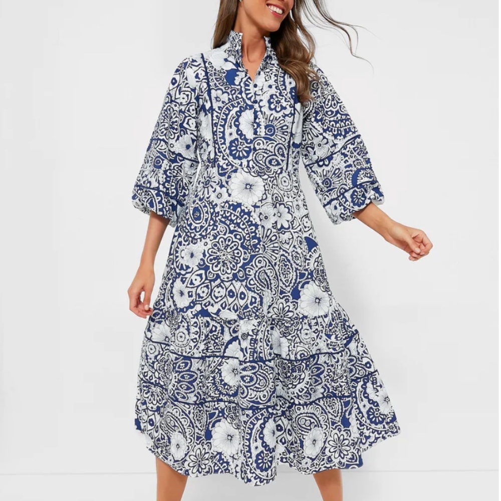 HYACINTH HOUSE Navy and White Floral Hillsborough Midi Dress Size M